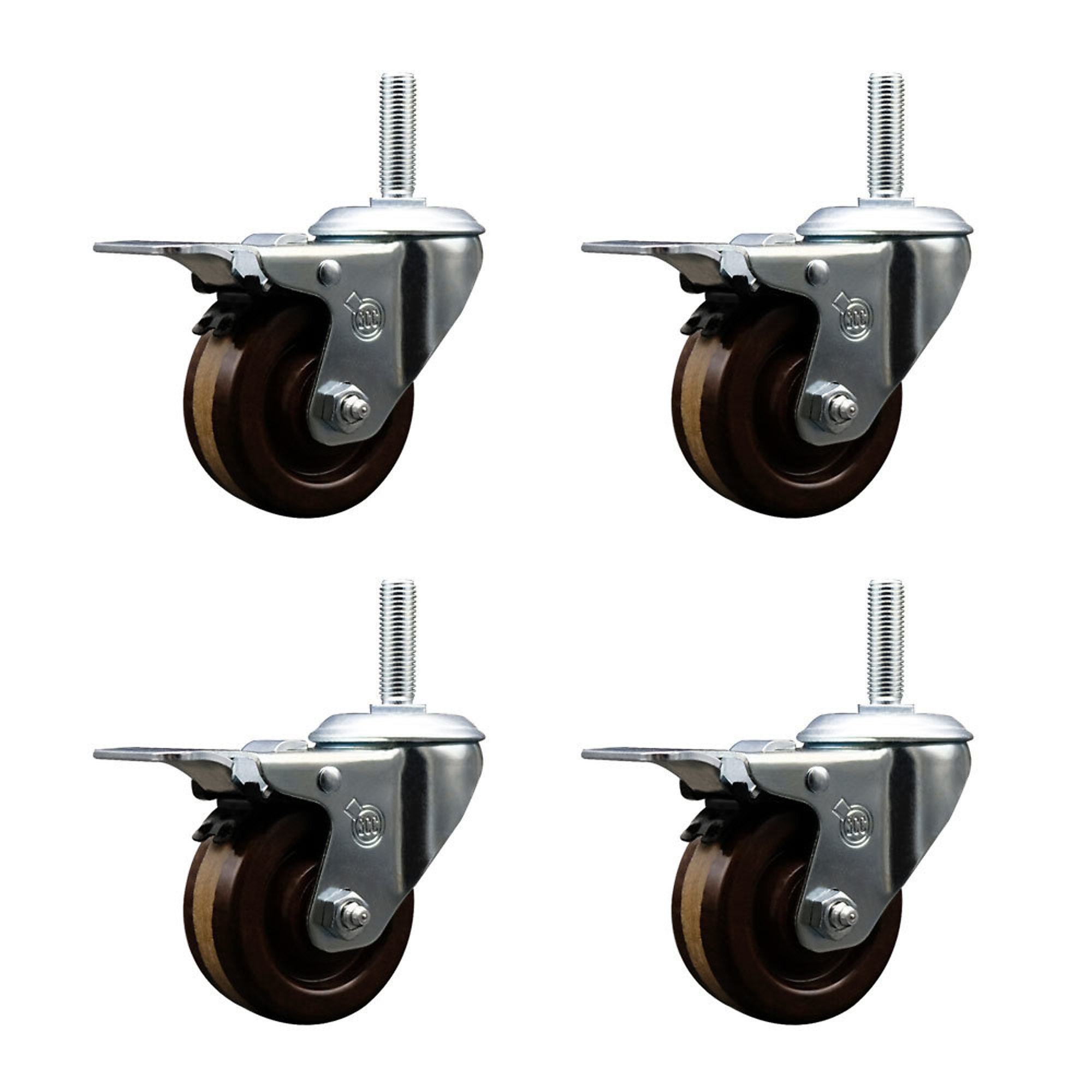 Service Caster, 4in. x 1 1/4in. Stem Casters, Wheel Diameter 4 in, Caster Type Swivel, Package (qty.) 4, Model# SCC-TSTTL20S414-PHSHT-34212-4